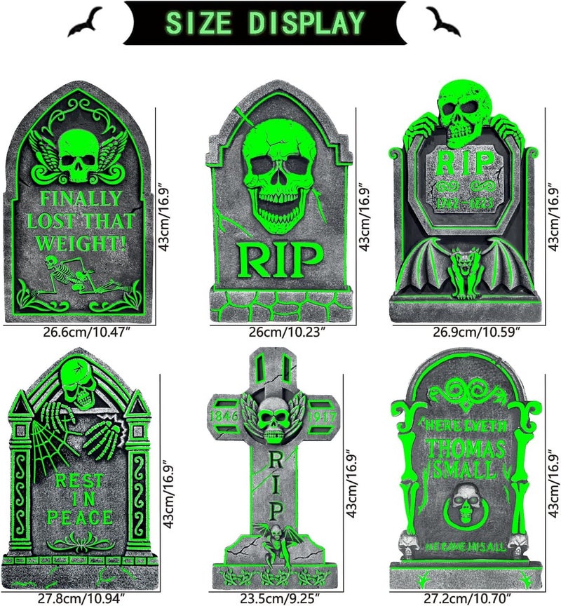 CiniQy Glowing Halloween Tombstones Yard Signs, 6 Pcs 17”×10” Yard Decorations for Outdoor Graveyard, Waterproof Scary Light Up Gravestones for Home, Party, Cemetery Halloween Decor - Image 3